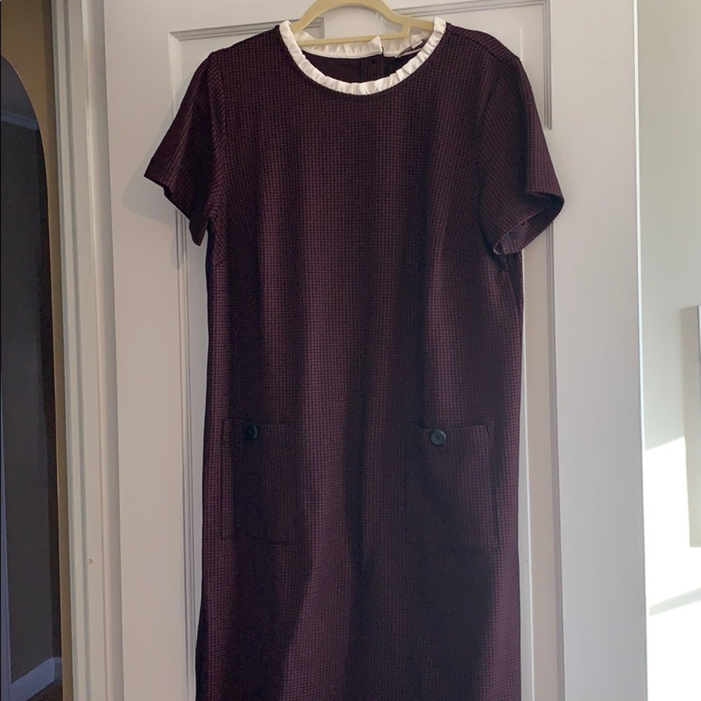 LOFT Dark Red Mini Dress with Cream Accents